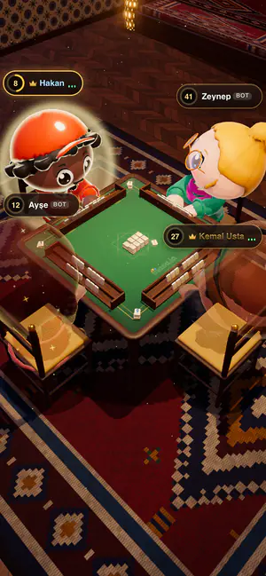 Four avatars playing Okey in the Istanbul coffeehouse