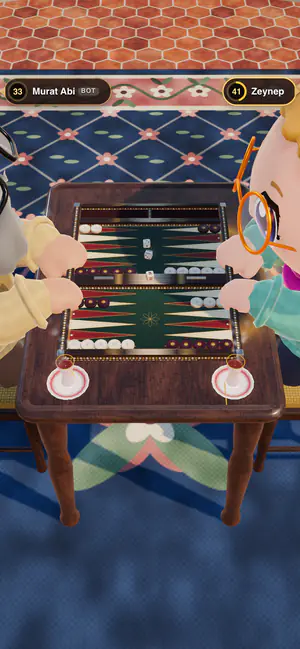 Two avatars playing Backgammon on a Paris rooftop